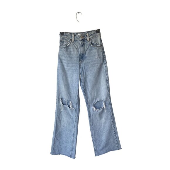Zara Y2K Baggy Jeans Size 0 Light Wash High-Rise Wide Leg Ripped Distressed